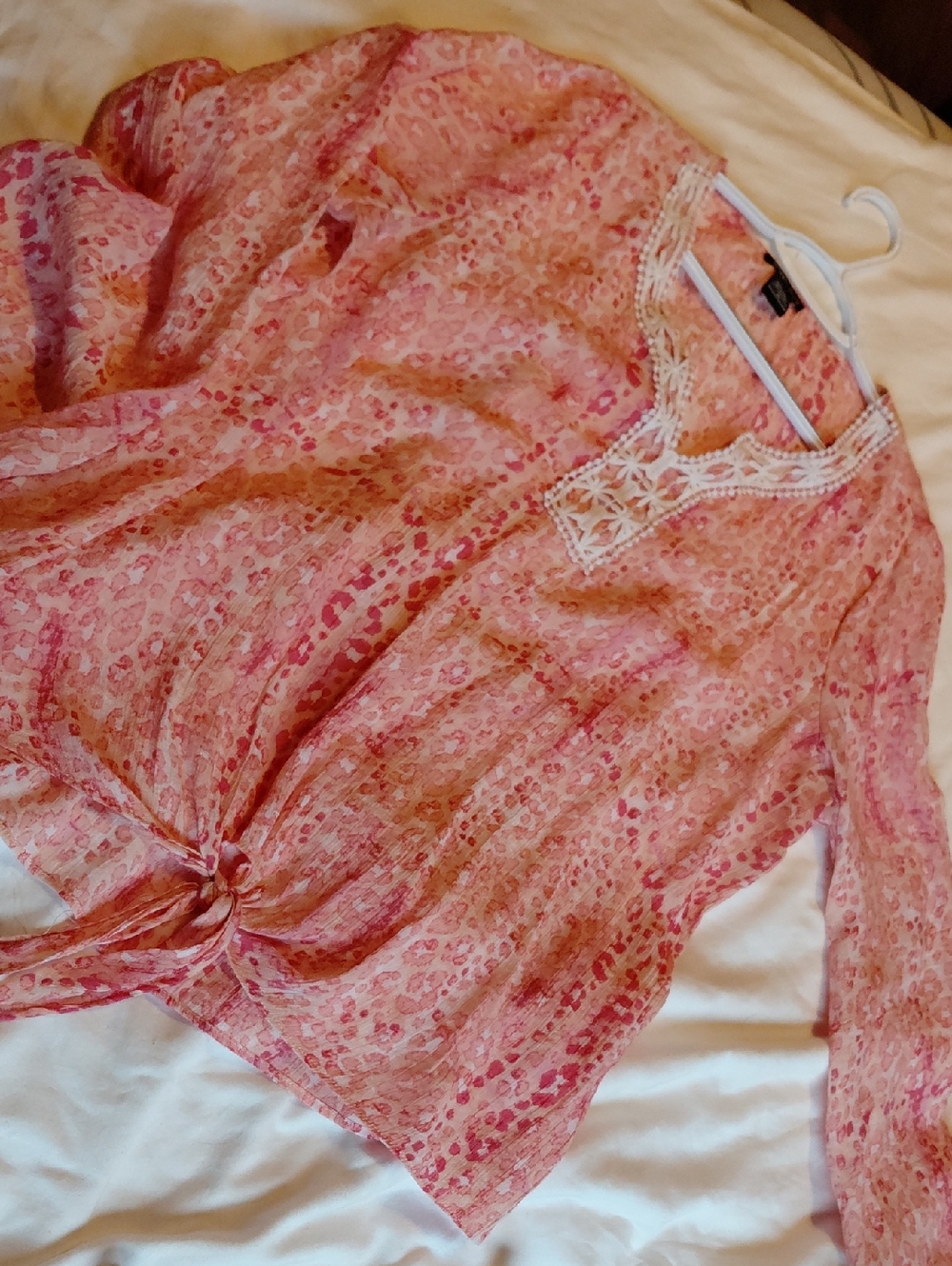 Robert Louis Pink Tie-Front Tunic with Embroidered Yoke